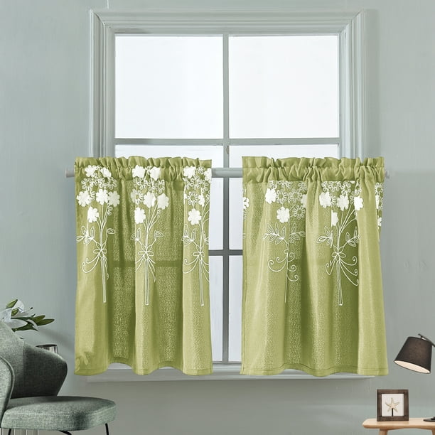 Cafe Net Curtains Panels Embroidered Ready Made Voile Kitchen Short Curtain 